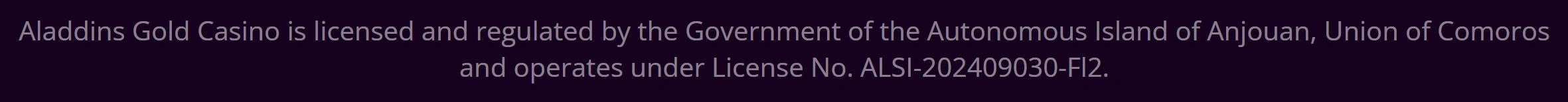 Aladdin's Gold Casino License Information