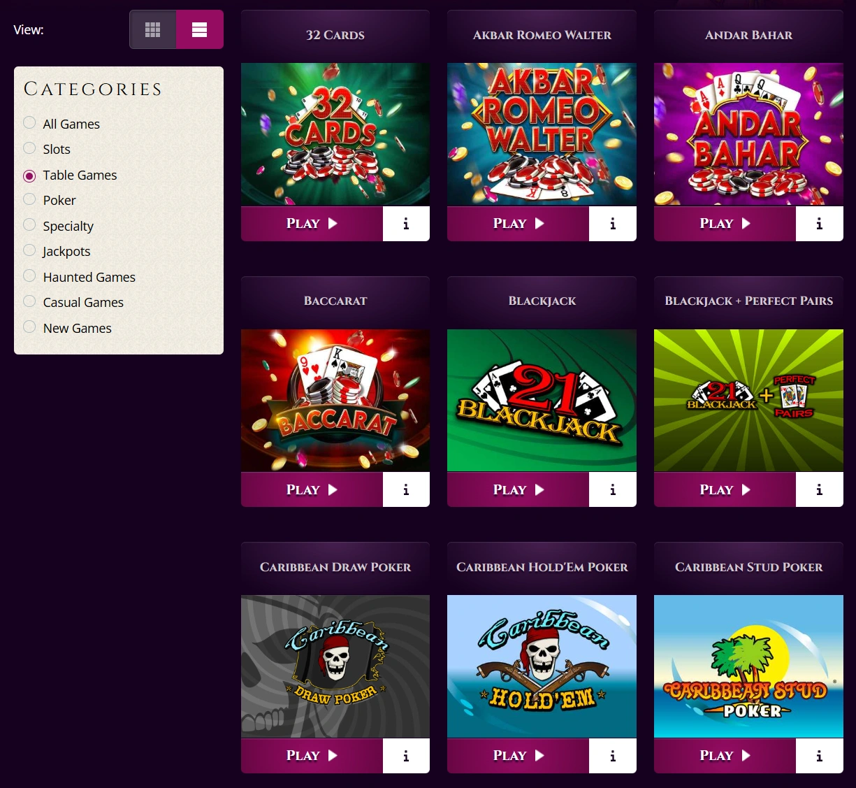 Aladdin's Gold Table Games